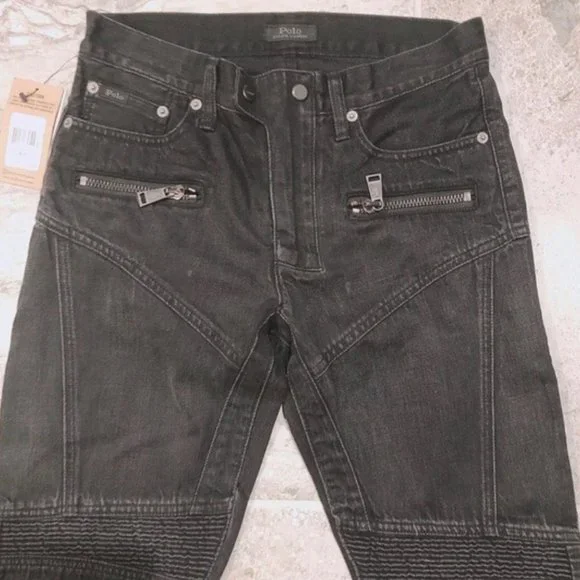 Polo Ralph Lauren Moto Jeans Black Ankle Cropped Size 26R New w/Tag